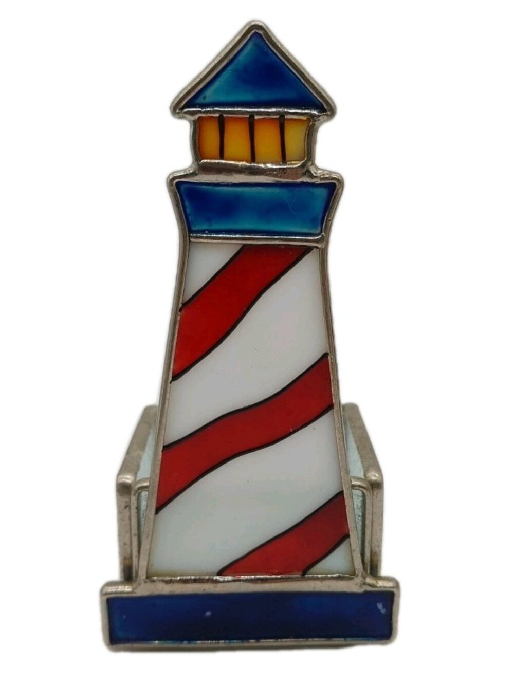 Lighthouse Stain Glass Tea Light Holder Blue Red White READ